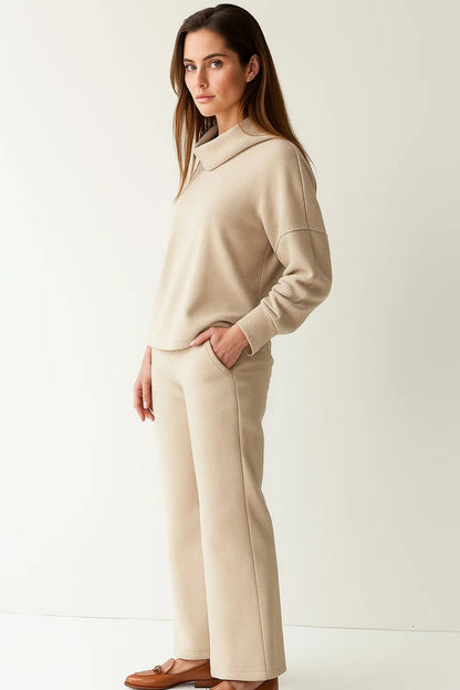Ensemble Tricot Décontracté | Col Montant Doux | Beige Chaleureux
