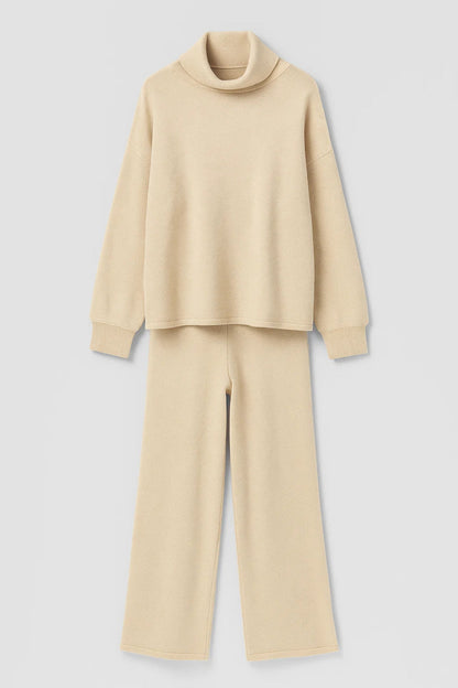 Ensemble Tricot Décontracté | Col Montant Doux | Beige Chaleureux