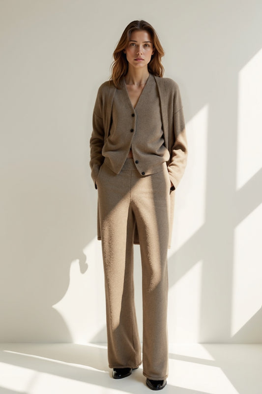 Ensemble Tricot Trois Pièces | Marron Taupe | Douillet et Élégant