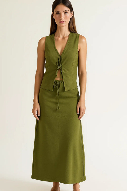 Ensemble Vert Olive | Sans Manches | Style Naturel et Moderne