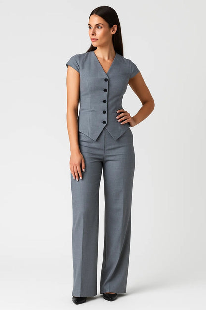 Ensemble de Bureau Femme | Gilet Cintré Manches Courtes et Pantalon Tailleur | Structuré et Élégant