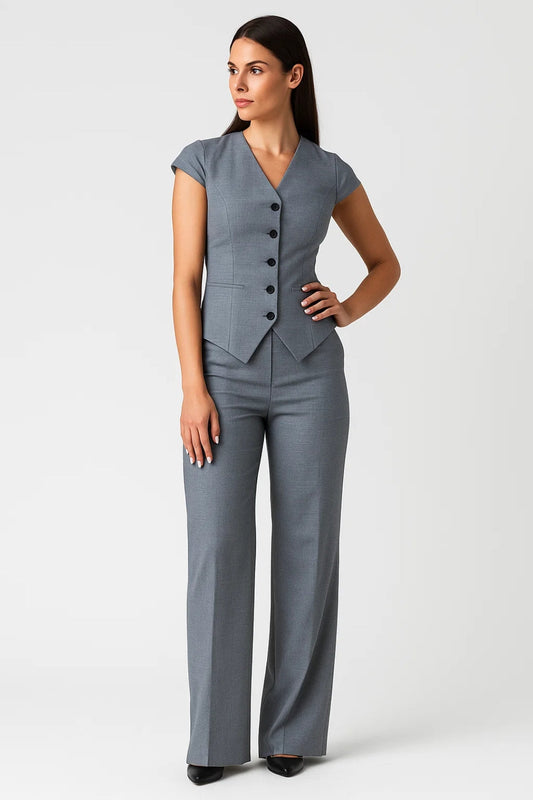 Ensemble de Bureau Femme | Gilet Cintré Manches Courtes et Pantalon Tailleur | Structuré et Élégant