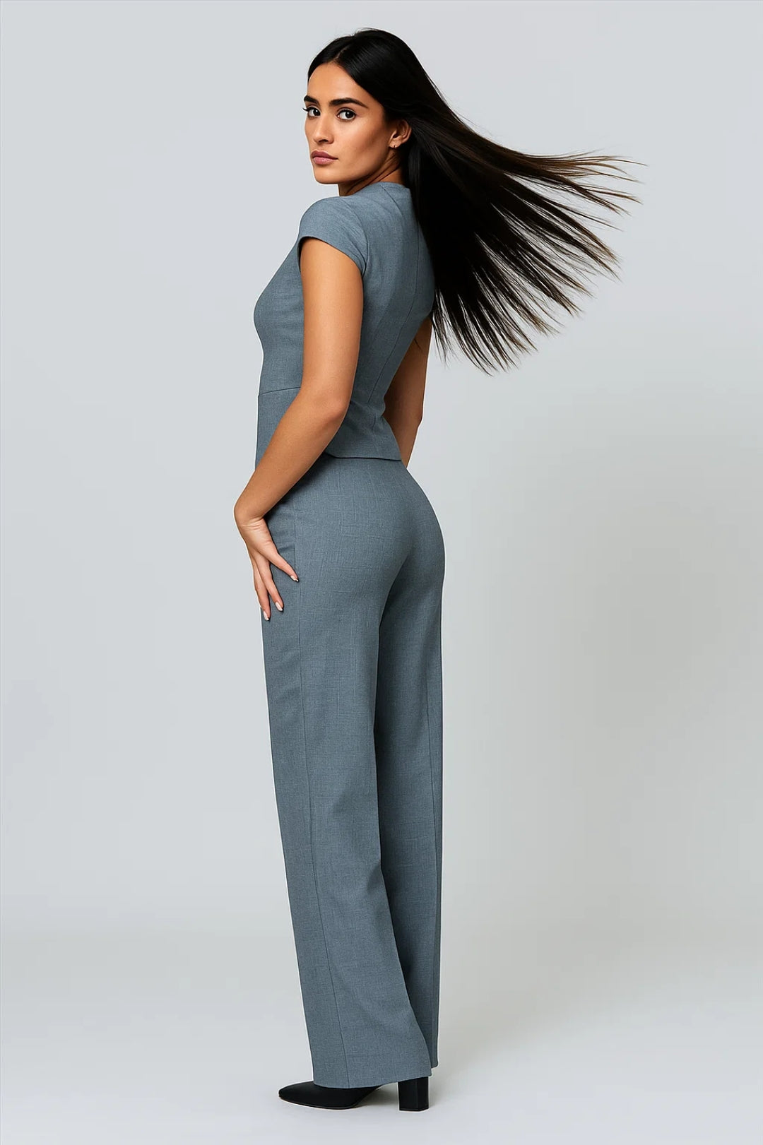 Ensemble de Bureau Femme | Gilet Cintré Manches Courtes et Pantalon Tailleur | Structuré et Élégant