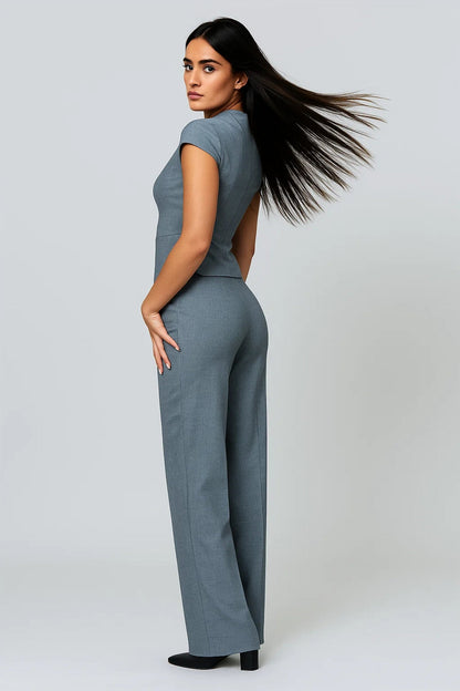 Ensemble de Bureau Femme | Gilet Cintré Manches Courtes et Pantalon Tailleur | Structuré et Élégant