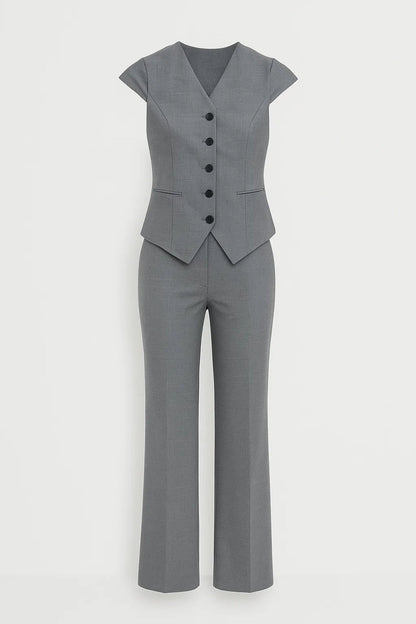 Ensemble de Bureau Femme | Gilet Cintré Manches Courtes et Pantalon Tailleur | Structuré et Élégant