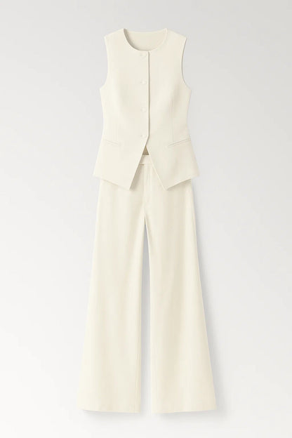 Ensemble gilet sans manches et pantalon large | Coupe élégante | Style chic minimaliste