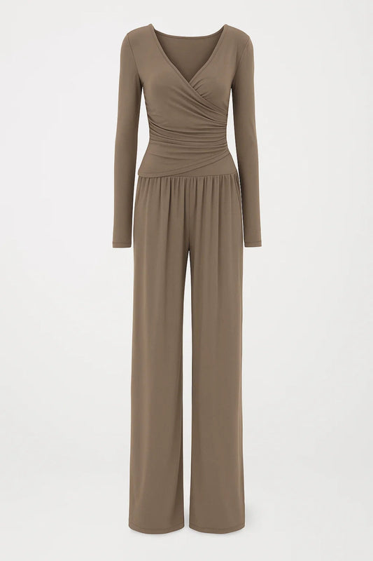 Ensemble Élégant Croisé | Haut Ajusté et Pantalon Large | Léger et Respirant