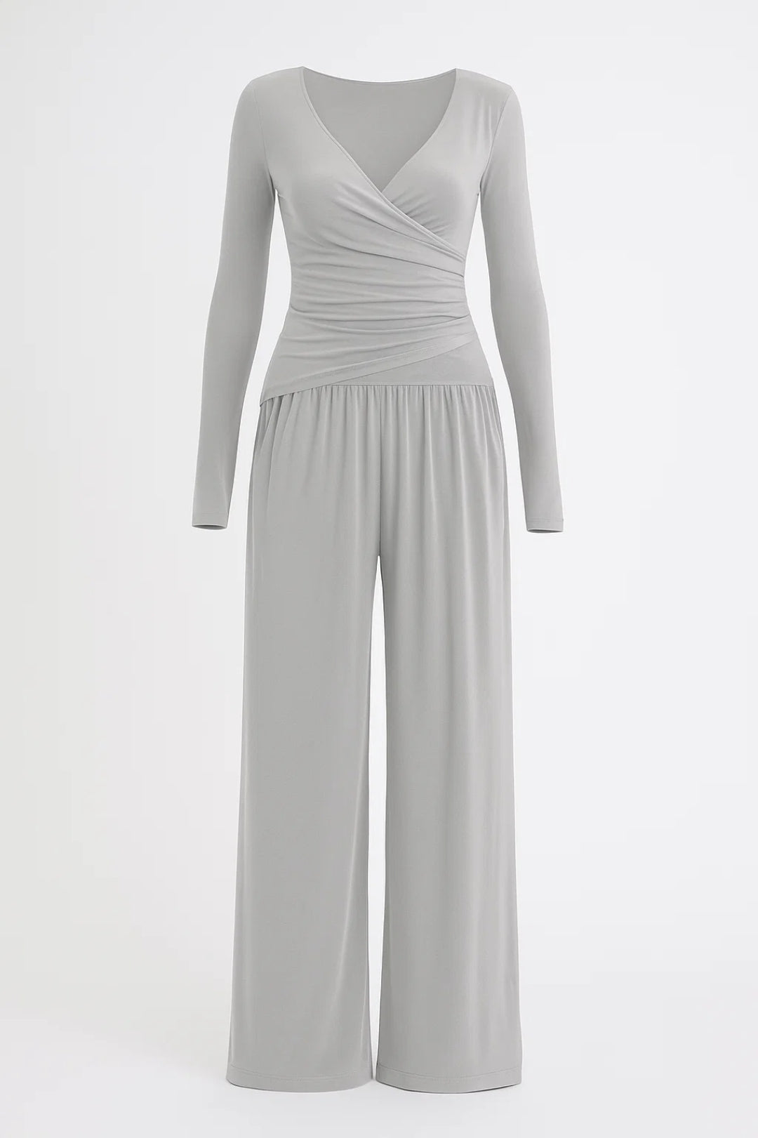 Ensemble Élégant Croisé | Haut Ajusté et Pantalon Large | Léger et Respirant