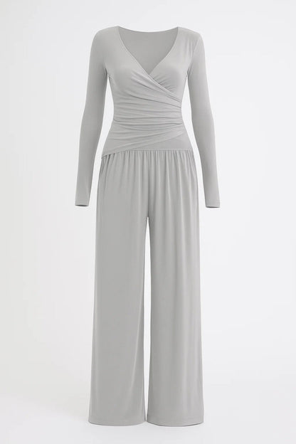 Ensemble Élégant Croisé | Haut Ajusté et Pantalon Large | Léger et Respirant