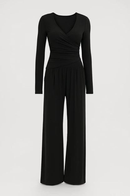 Ensemble Élégant Croisé | Haut Ajusté et Pantalon Large | Léger et Respirant