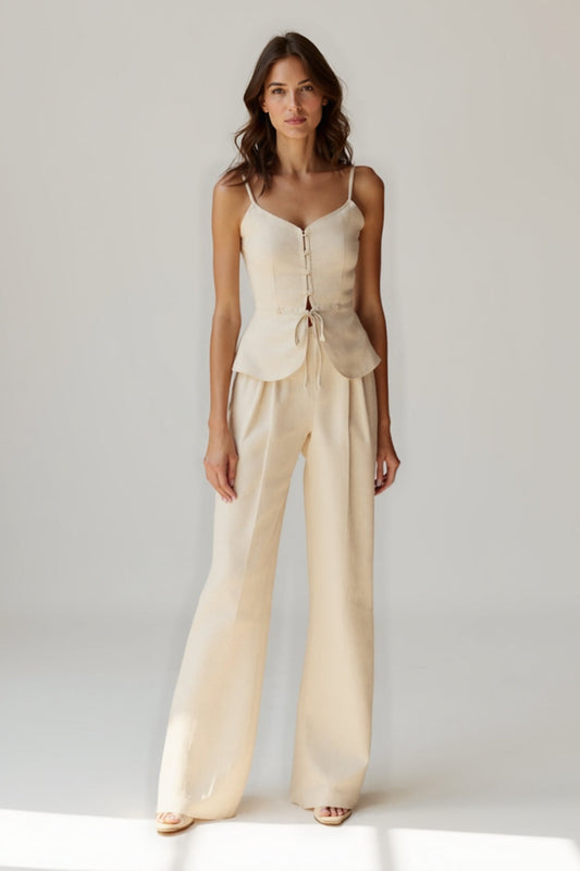 Ensemble Élégant Deux Pièces | Corsage à Bretelles & Pantalon Large | Style Raffiné