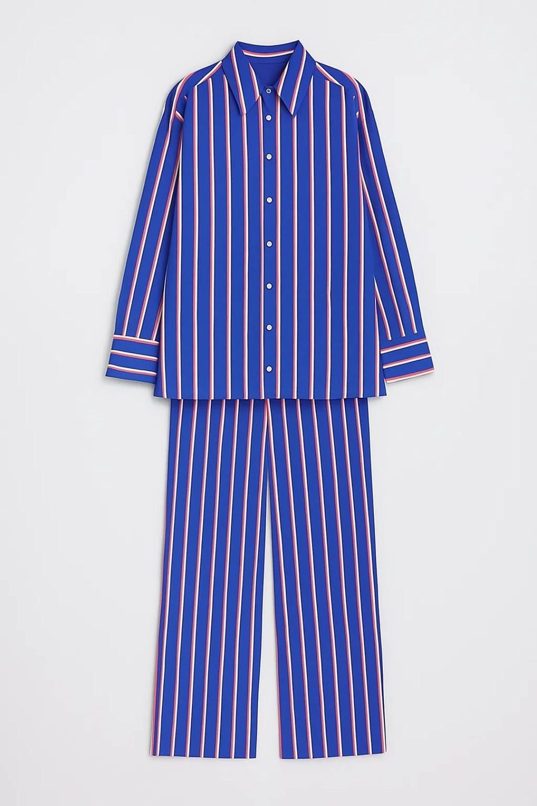 Ensemble Élégant | Ensemble chemise rayée et pantalon large | Léger et Respirant