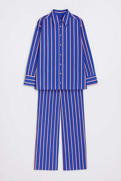 Ensemble Élégant | Ensemble chemise rayée et pantalon large | Léger et Respirant