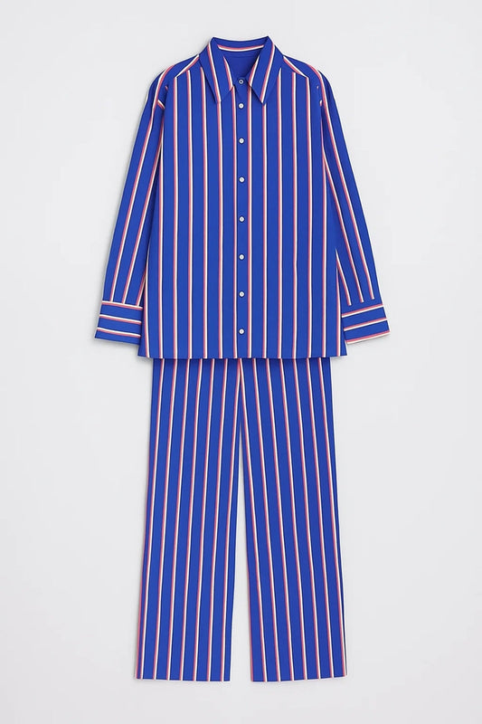 Ensemble Élégant | Ensemble chemise rayée et pantalon large | Léger et Respirant