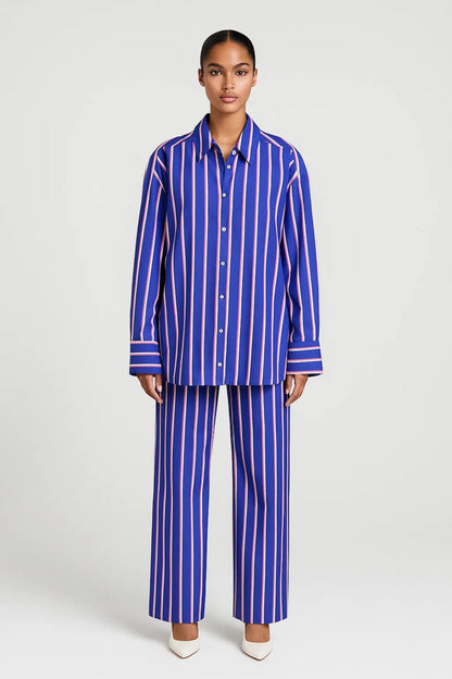 Ensemble Élégant | Ensemble chemise rayée et pantalon large | Léger et Respirant