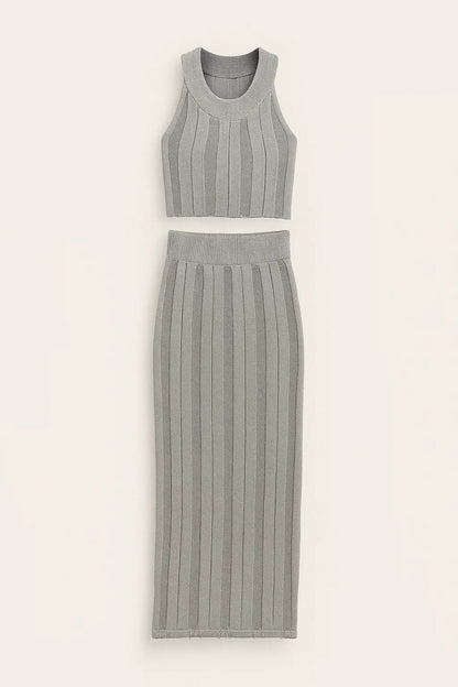 Ensemble top court et jupe longue en maille côtelée | Coupe ajustée | Style moderne