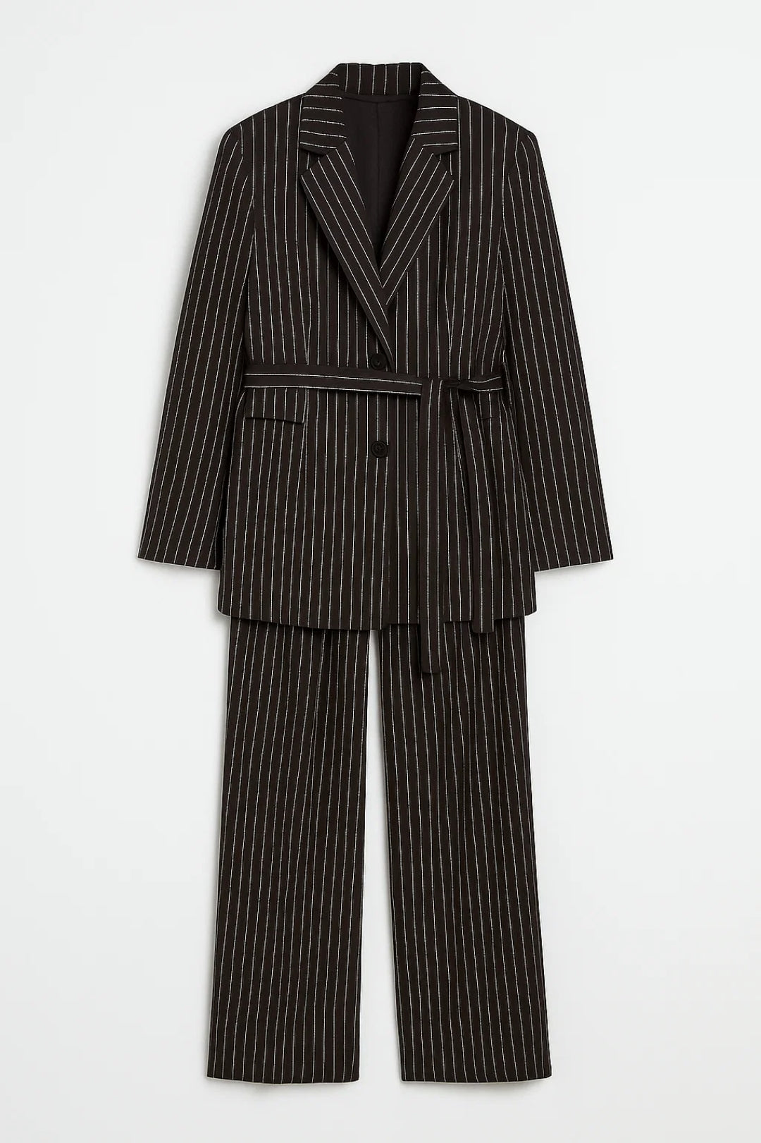 Ensembles Élégants | Costume à rayures avec ceinture assortie | Structuré et Professionnel