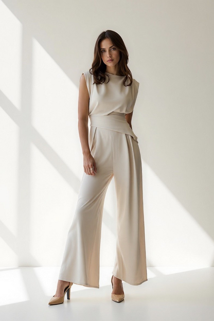 Ensemble Femme Pantalon & Top | Épaules Structurées | Taille Drapée