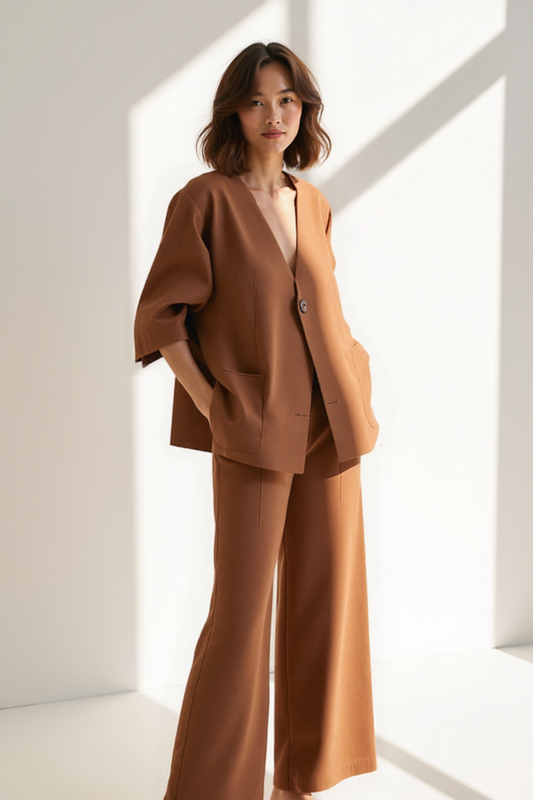 Ensemble 2 pièces Femme | Veste Oversize à Manches Kimono | Pantalon Taille Haute
