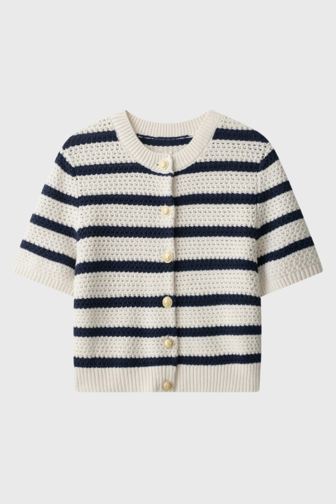 Gilet Femme - Court Rayé avec Boutons Dorés | Casual