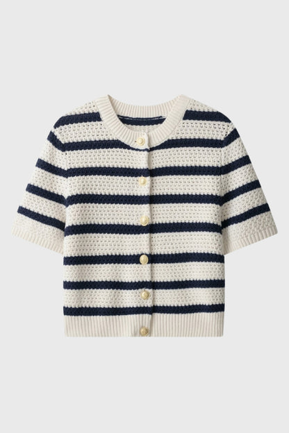 Gilet Femme - Court Rayé avec Boutons Dorés | Casual