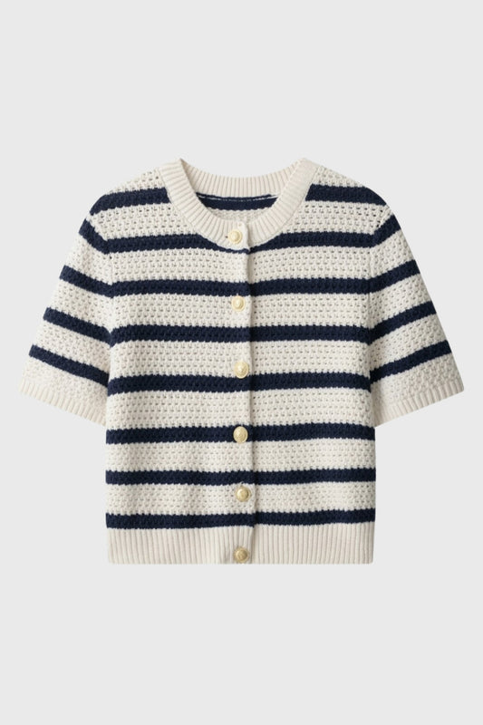 Gilet Femme - Court Rayé avec Boutons Dorés | Casual