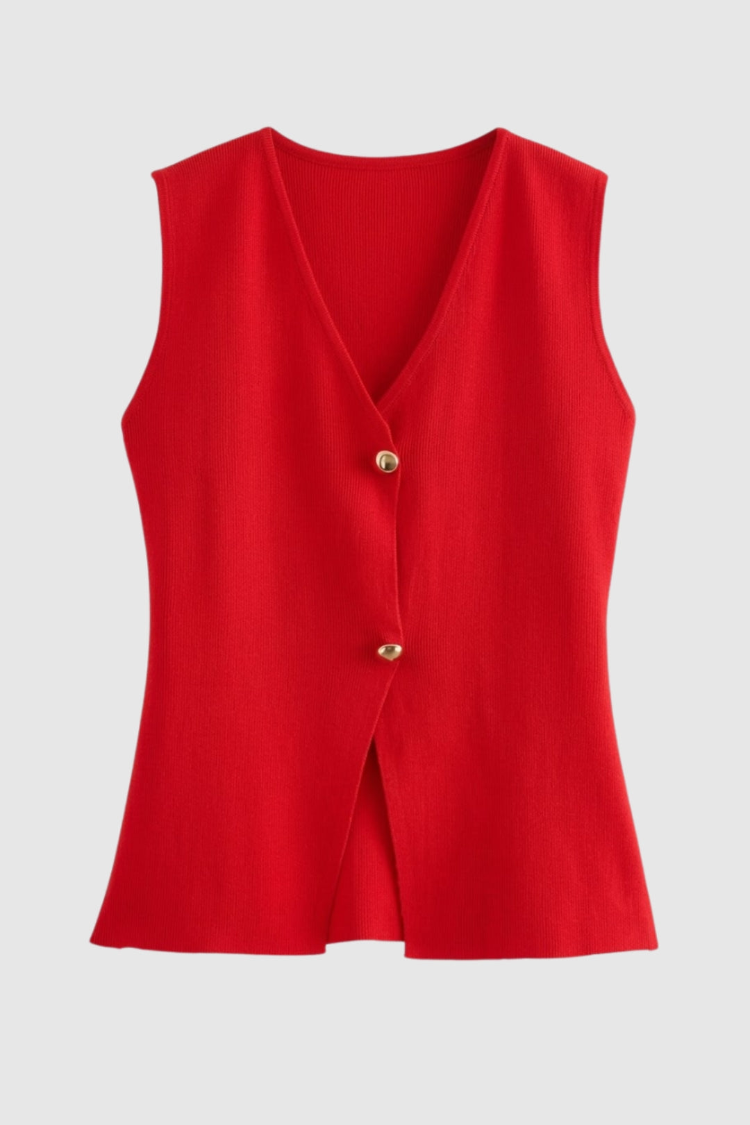 Gilet Femme - Tricoté Sans Manches Col V | Boutons Dorés