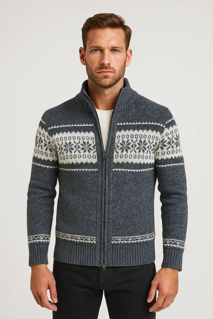 Gilet Homme | Col Montant Zippé Motif Jacquard | Style Hivernal pour Hiver