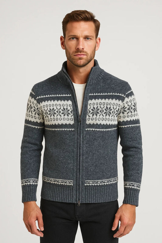 Gilet Homme | Col Montant Zippé Motif Jacquard | Style Hivernal pour Hiver