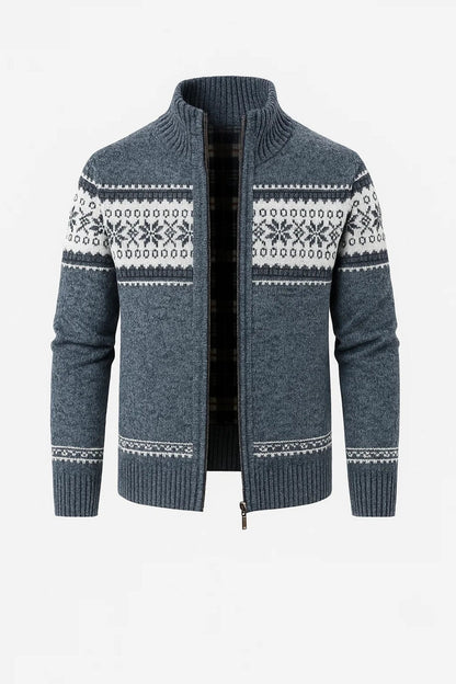 Gilet Homme | Col Montant Zippé Motif Jacquard | Style Hivernal pour Hiver