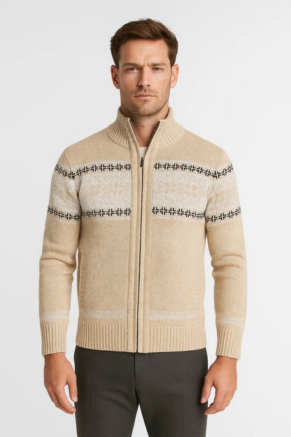 Gilet Homme | Col Montant Zippé Motif Jacquard | Style Hivernal pour Hiver