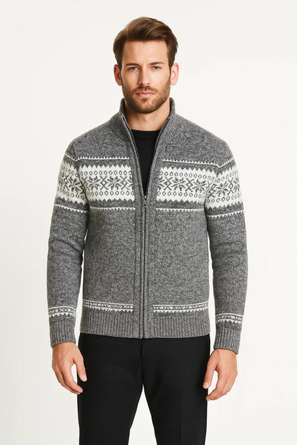 Gilet Homme | Col Montant Zippé Motif Jacquard | Style Hivernal pour Hiver