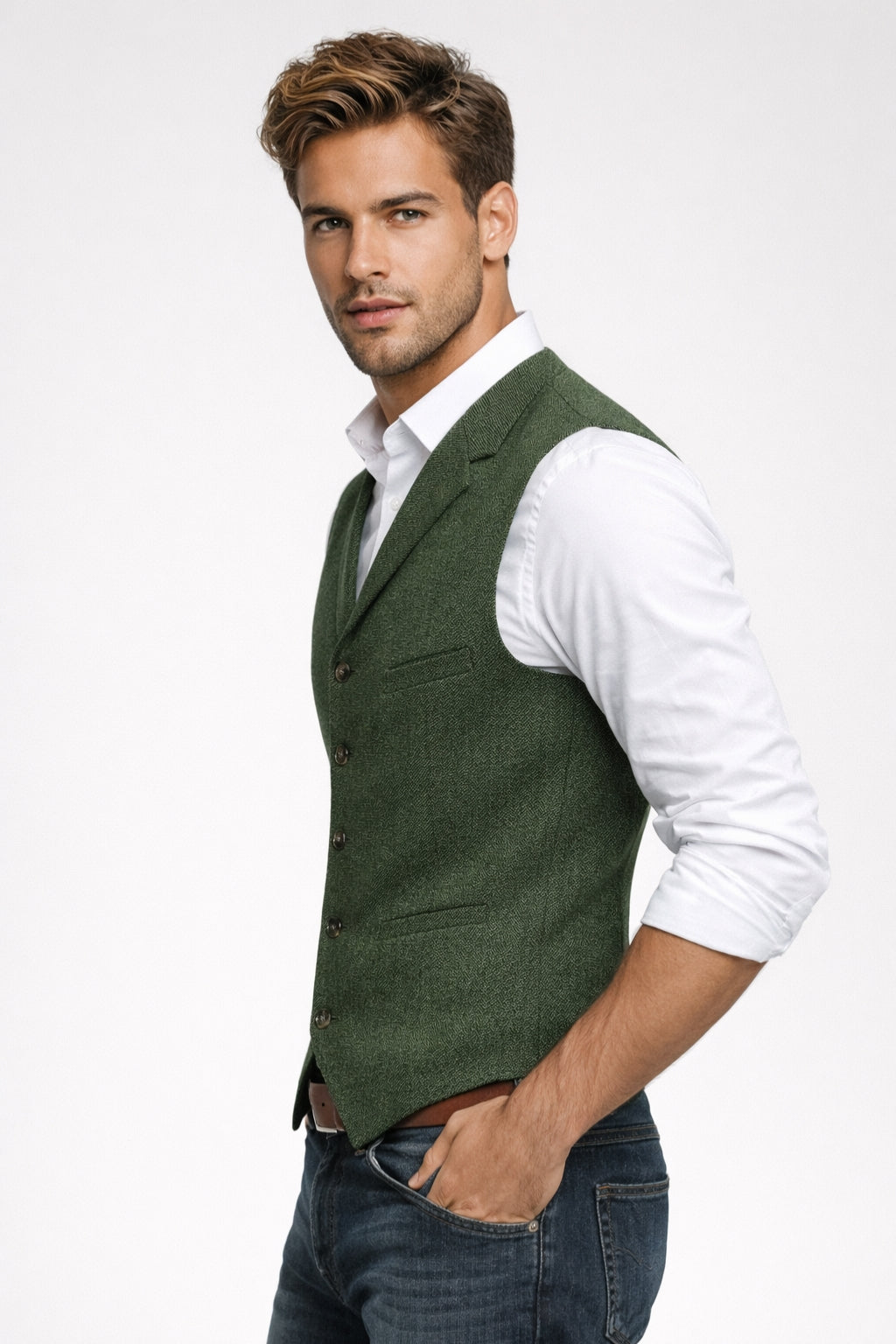 Gilet Homme - Boutonné Col Cranté avec Poches | Chic Élégant