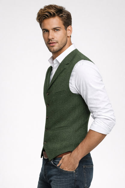 Gilet Homme - Boutonné Col Cranté avec Poches | Chic Élégant