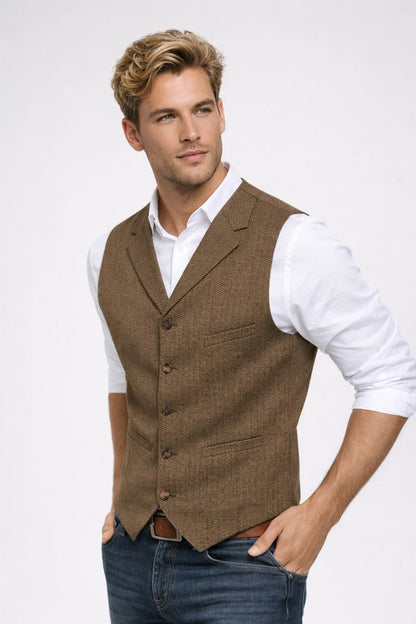 Gilet Homme - Boutonné Col Cranté avec Poches | Chic Élégant