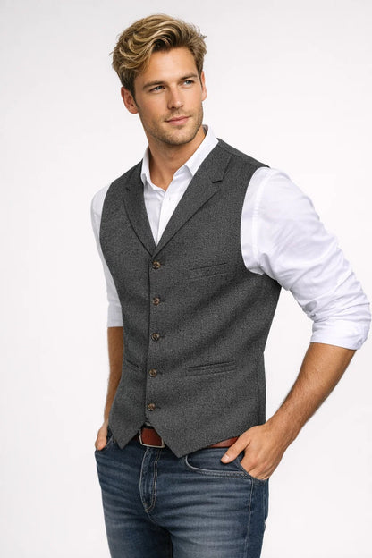 Gilet Homme - Boutonné Col Cranté avec Poches | Chic Élégant