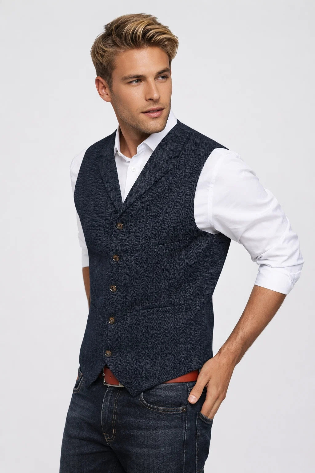 Gilet Homme - Boutonné Col Cranté avec Poches | Chic Élégant