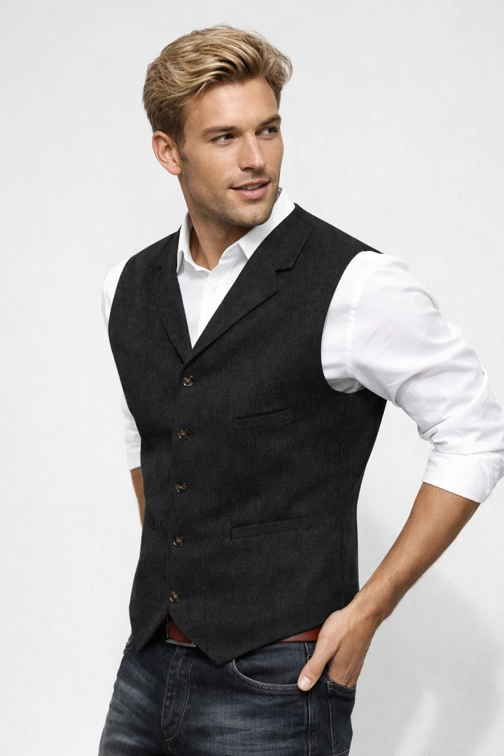 Gilet Homme - Boutonné Col Cranté avec Poches | Chic Élégant