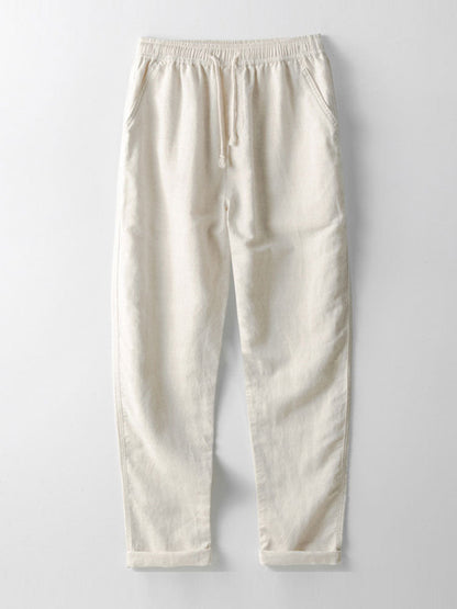 Hugo - Ensemble en Lin 2 Pièces Homme Chemise Manches Courtes et Pantalon Décontracté