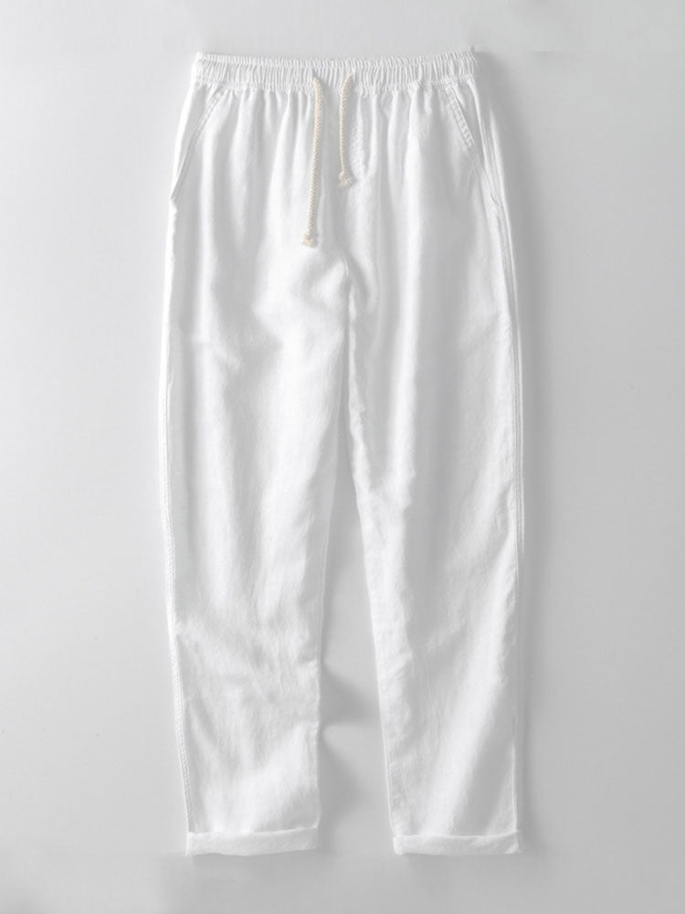 Hugo - Ensemble en Lin 2 Pièces Homme Chemise Manches Courtes et Pantalon Décontracté