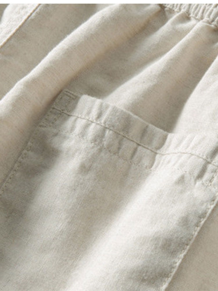 Hugo - Ensemble en Lin 2 Pièces Homme Chemise Manches Courtes et Pantalon Décontracté