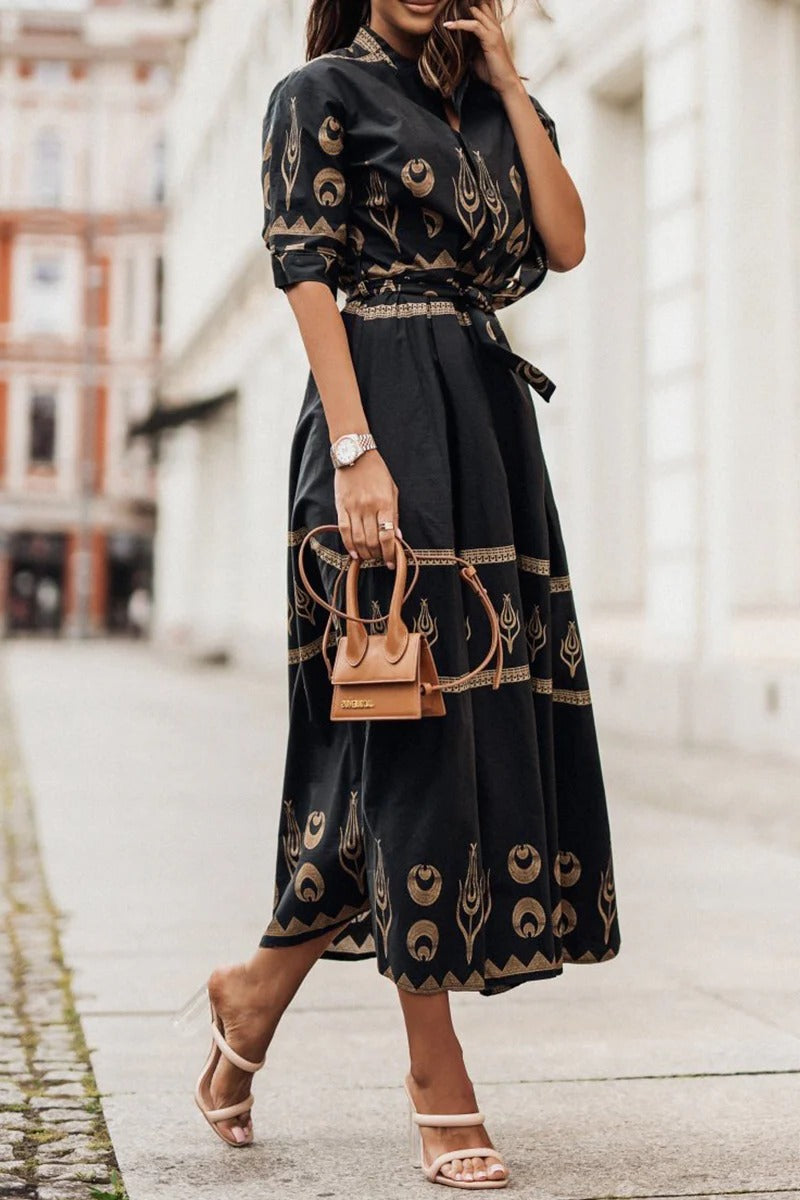Inès - Robe Longue Bohème Femme avec Ceinture et Broderies Ethniques