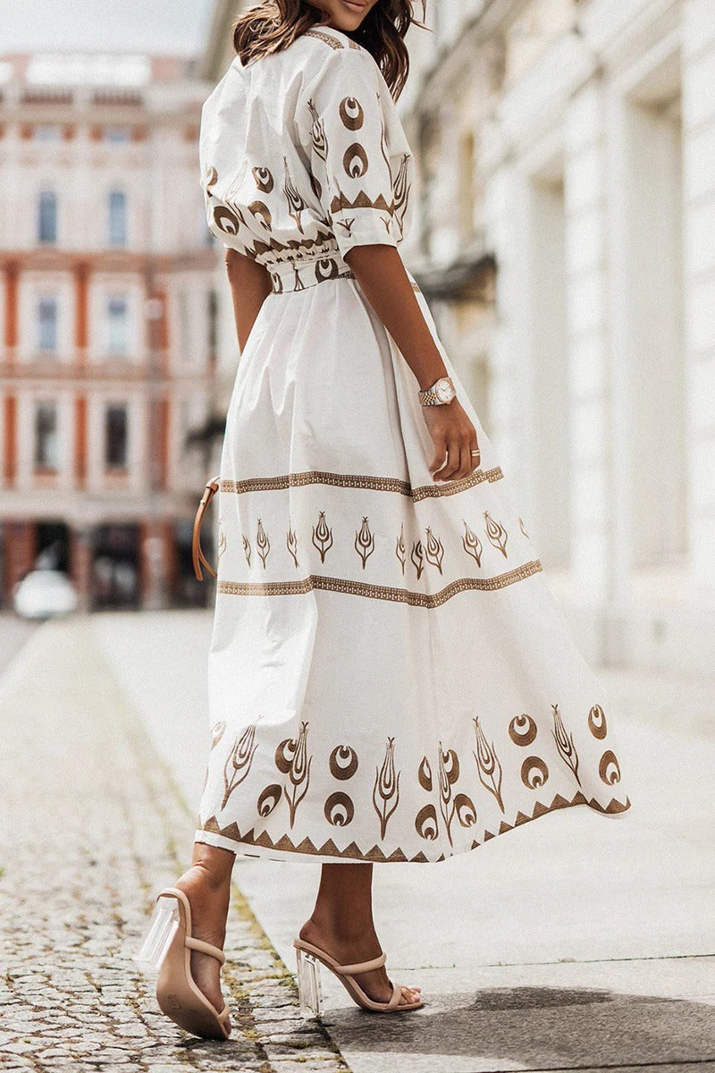 Inès - Robe Longue Bohème Femme avec Ceinture et Broderies Ethniques