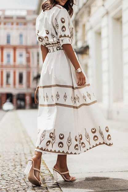 Inès - Robe Longue Bohème Femme avec Ceinture et Broderies Ethniques