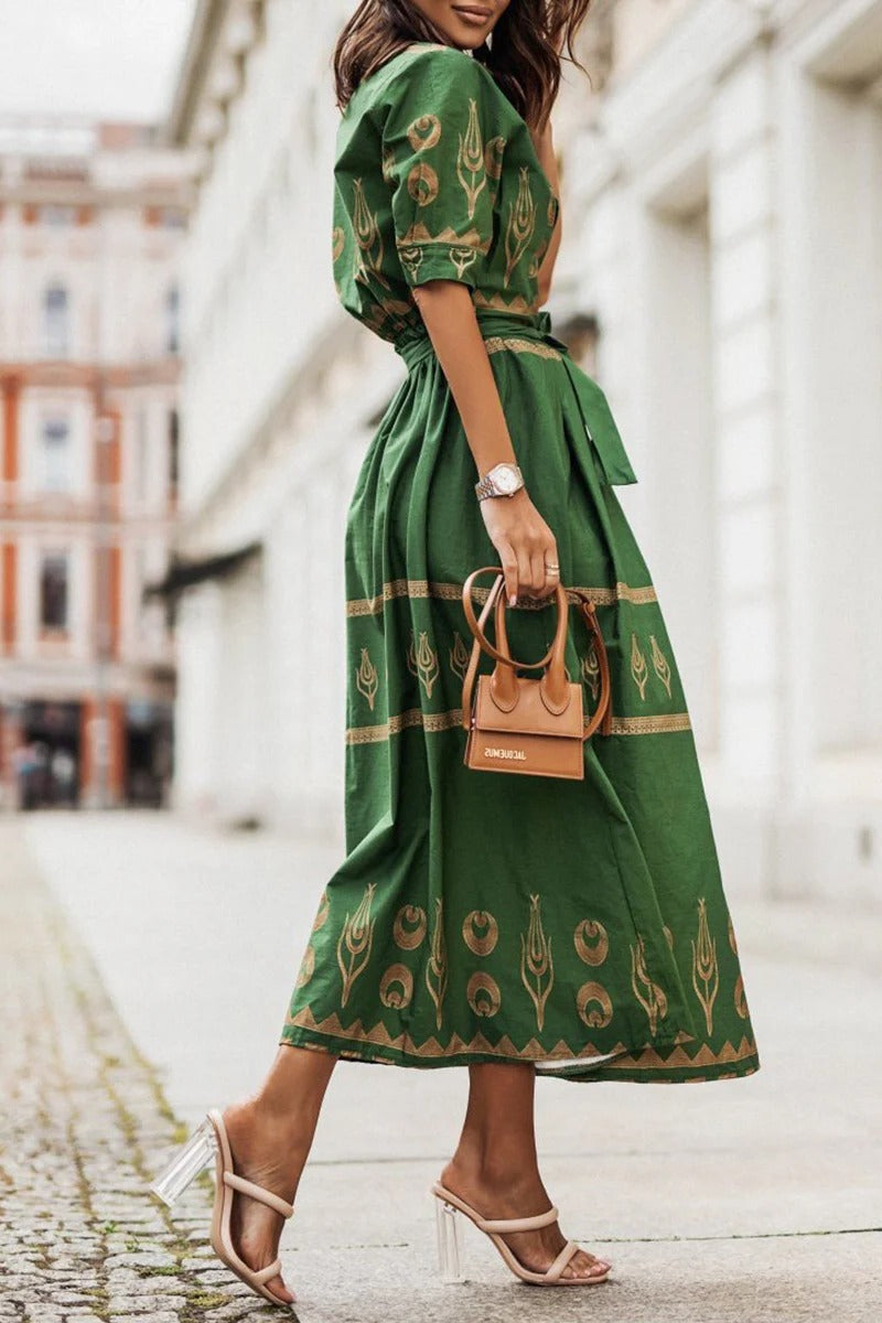 Inès - Robe Longue Bohème Femme avec Ceinture et Broderies Ethniques