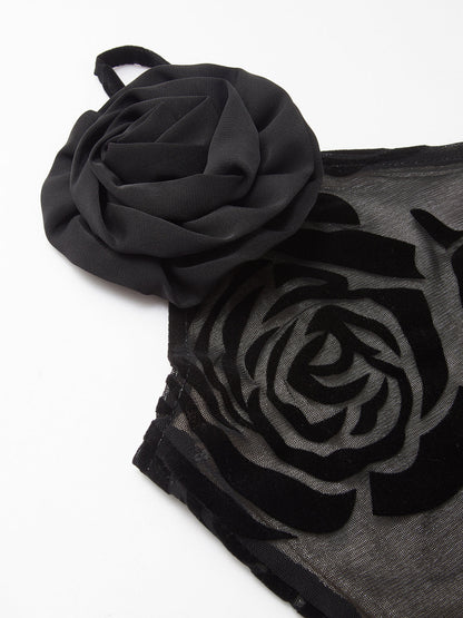 Inès - Robe Mariage Invitée Maxi Femme Élégante avec Épaule Asymétrique et Appliqués Floraux
