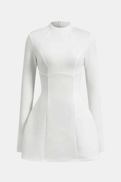 Inès - Robe de Soirée Courte Femme Élégante Moulante avec Col Montant et Manches Longues