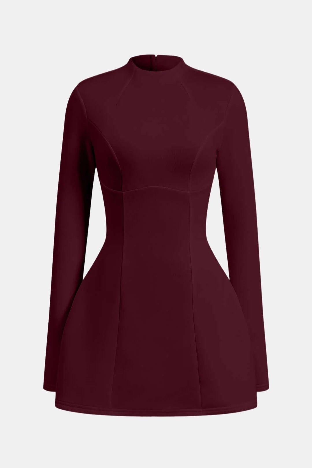 Inès - Robe de Soirée Courte Femme Élégante Moulante avec Col Montant et Manches Longues