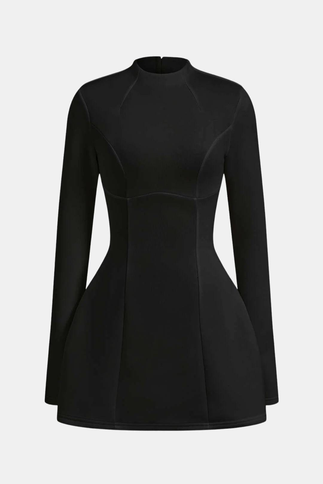 Inès - Robe de Soirée Courte Femme Élégante Moulante avec Col Montant et Manches Longues