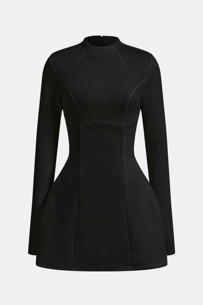 Inès - Robe de Soirée Courte Femme Élégante Moulante avec Col Montant et Manches Longues